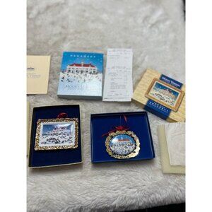 Limited Edition Mount Vernon 2000 Ornaments Set Of 2 - Fine Porcelain & 22kt Gol
